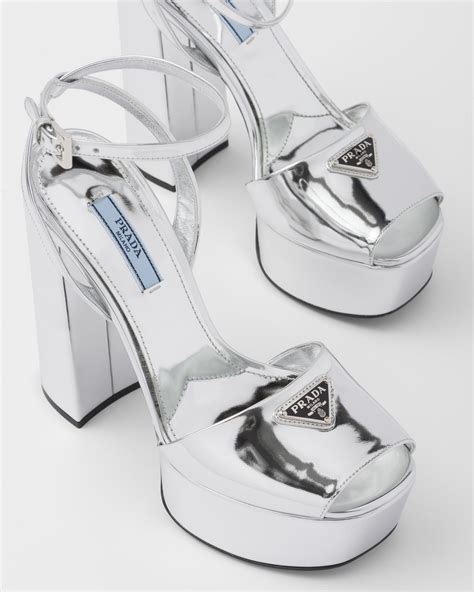 prada metallic leather platform sandals|prada platform sandals outlet.